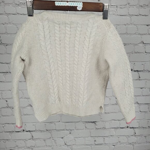 Boden Beige Wool Cotton Blend Embroidered Flowers Cable Knit Sweater Girls 6-7Y - Picture 2 of 12